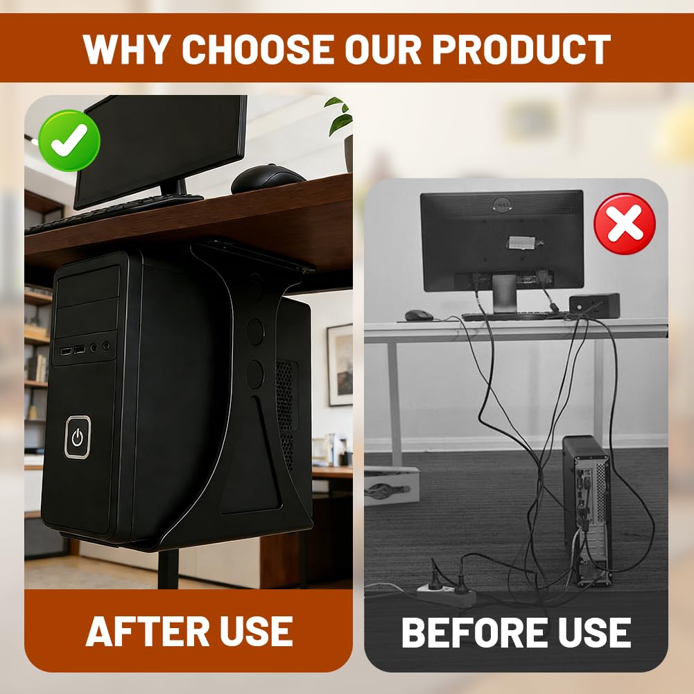 Supporto per PC Sotto Scrivania, Supporto da Tavolo per PC e Supporto da Parete Torre Fino a 35 kg, Supporto per Computer per Scrivania Regolabile in Altezza, Robusta Struttura in Acciaio (Nero)