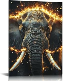 YILUYINQING Elephant Tusks Lights Canvas Wall Art Home Decor, Ready to Hang, Living Room Bedroom Office 12x16in