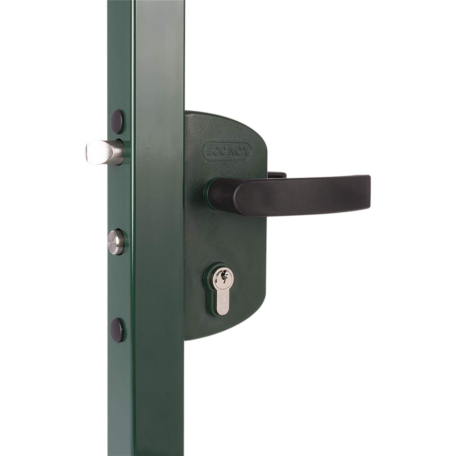 Locinox LAKZ4040P1L7040VCAP Serrure de porte à grilles LAKZ4040 P1L pour tube carré de 40 mm en aluminium RAL7040 Argenté