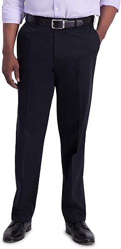 Haggar Men's Iron Free Premium Khaki Classic Fit Flat Front Expandable Waist Cas
