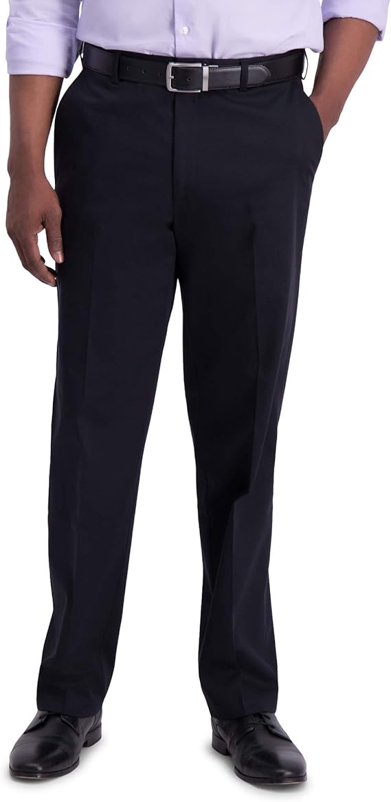 Haggar Men's Iron Free Premium Khaki Classic Fit Flat Front Expandable Waist Casual Pant Regular and Big & Tall Sizes
