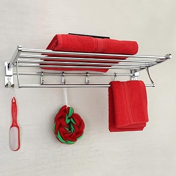 Plantex Eco Stainless Steel Folding Towel Rack/Towel Stand/Hanger Bathroom Accessories/Chrome Finish (24 Inches-Chrome)