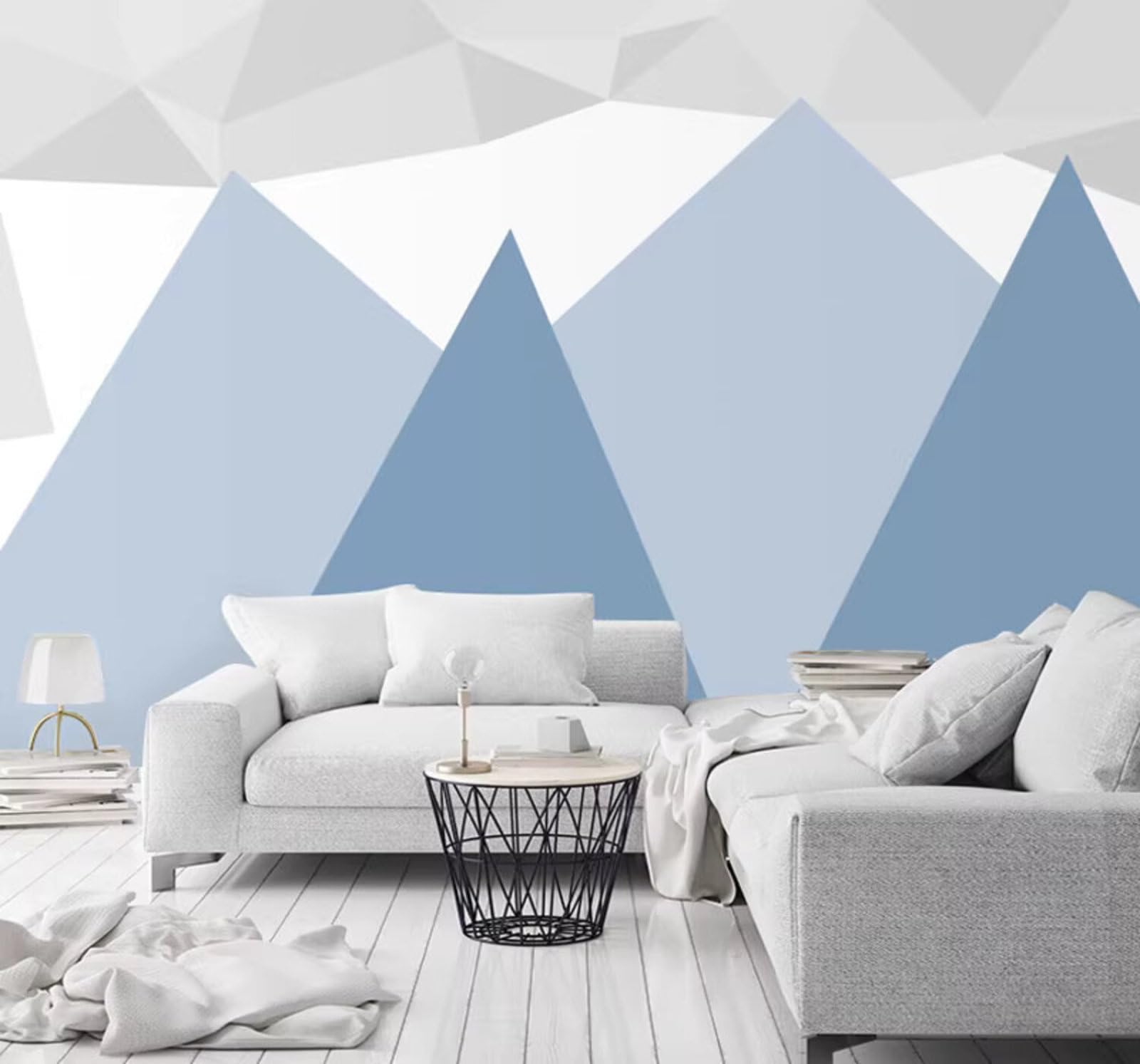 Minimalist Three Dimensional Blue Geometric Mountain Peaks 3D Wallpaper Easy Install Feature Office Living Room Sofa Bedroom TV Background Wall Decoration-150cm×105cm