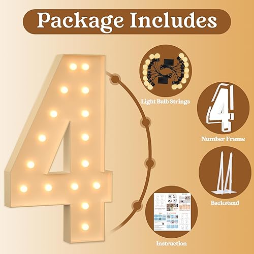 Miniatura 4 de Números de marquesina, globo de números iluminados grandes de 5 pies, números gigantes iluminados, números de mosaico para marco de globos para