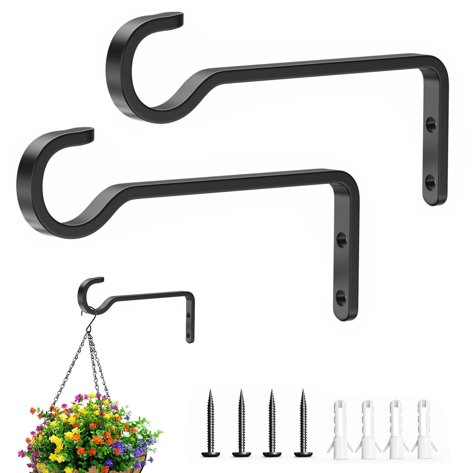 2PCS 15cm Heavy Duty Hanging Basket Brackets, Plant Hanger Hook Outdoor Indoor Bird Feeder Brackets Hanging Plant Hooks Wall Mounts for Plants Wind Chimes, Flower, Windchime