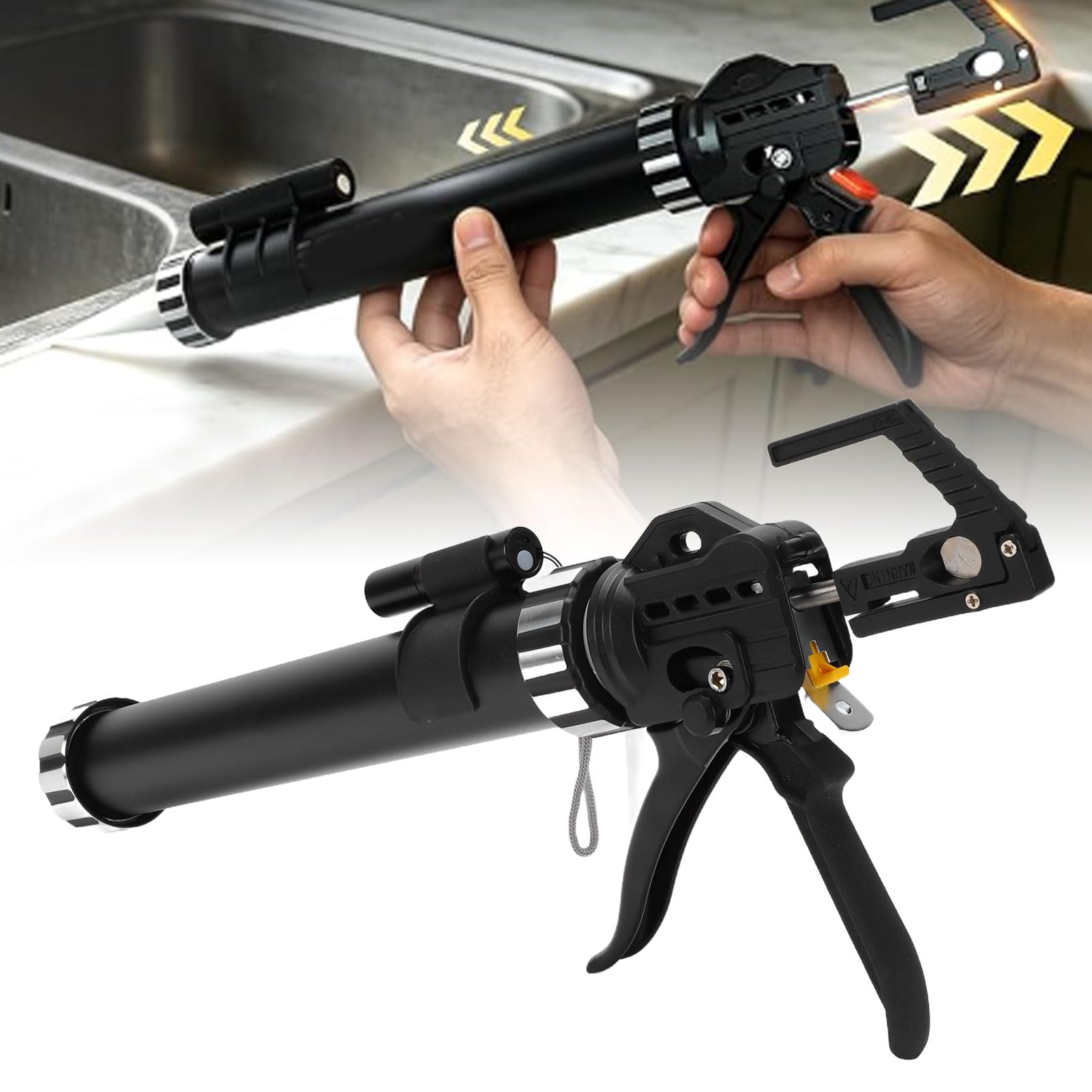 Aplicador de Sellador para Salchicha de Doble Uso, Pistola Aplicadora de Sellador de Alta Fuerza de Empuje, Relación de Empuje 18:1, for Aplicaciones de Sellado | Pistola de calafateo de acero inoxidable, 19 rodamientos y luz LED