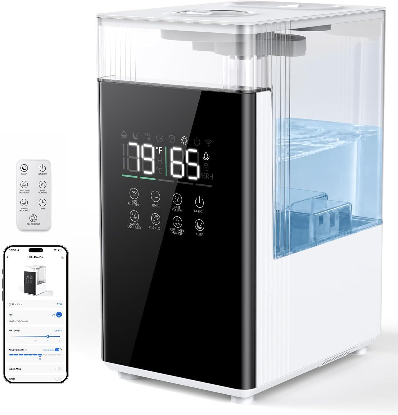 7L Smart Humidifier: Warm & Cool Mist, 70H Runtime