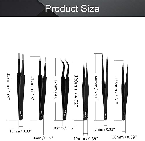 Miniatura 2 de Utoolmart Juego de pinzas de precisión, 6 en 1, de acero inoxidable, antiestáticas, industriales, ESD, para soldadura electrónica, reparación de