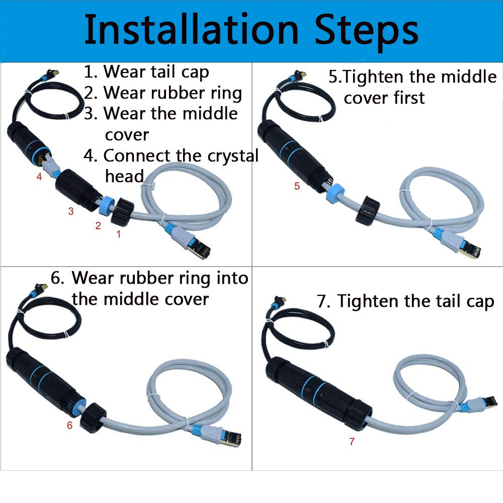 Lot de 5 connecteurs blindés RJ45 étanches IP68 Cat5/5e/6 8P8C Ethernet LAN Coupleur femelle vers femelle Adaptateur réseau extérieur