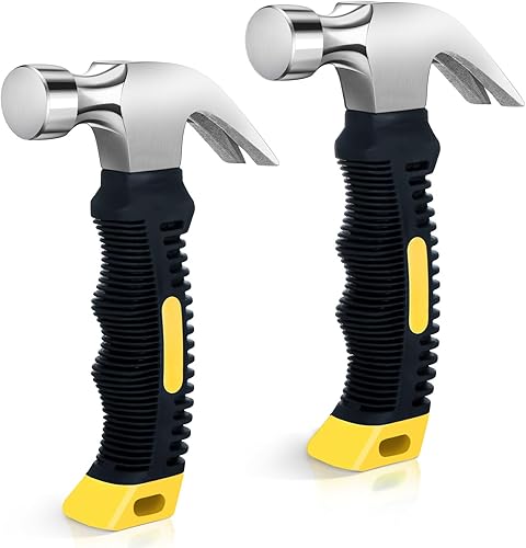 2 martillos pequeños de 8.8 onzas, martillo de garra multiusos, mini martillo rechoncho de uñas con mango de goma suave, herramientas de campamento