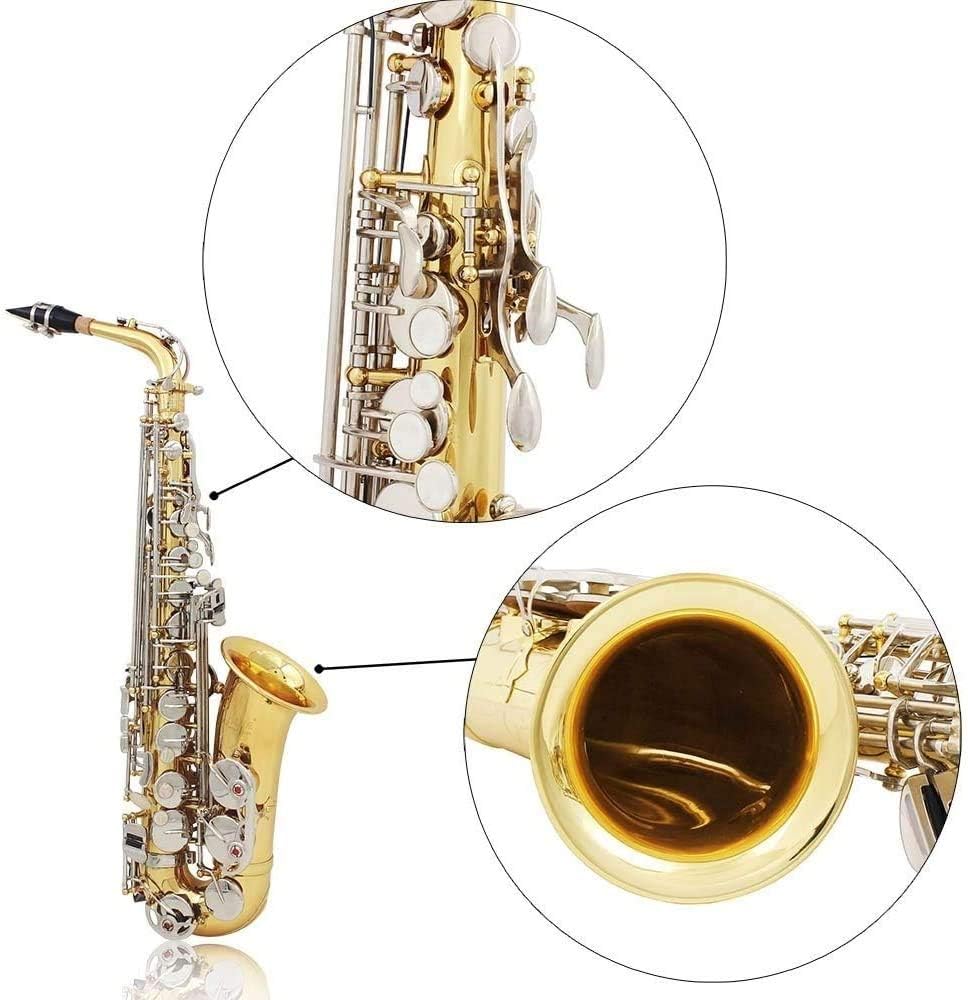 Saxophone Beginners Kit, E Flat Tenor Saxophone with Carrying Case, with Tuner, Case, Mouthpiece, Reeds and More for Students,Beginners & Adults(Gold)