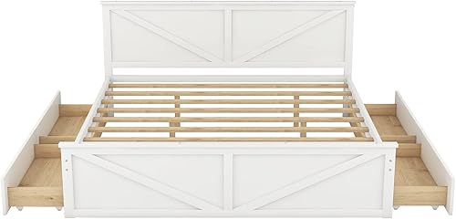 Miniatura 34 de Anwick Cama de plataforma de madera con 4 cajones de almacenamiento, base de cama de plataforma de madera maciza con cabecera y patas de apoyo para