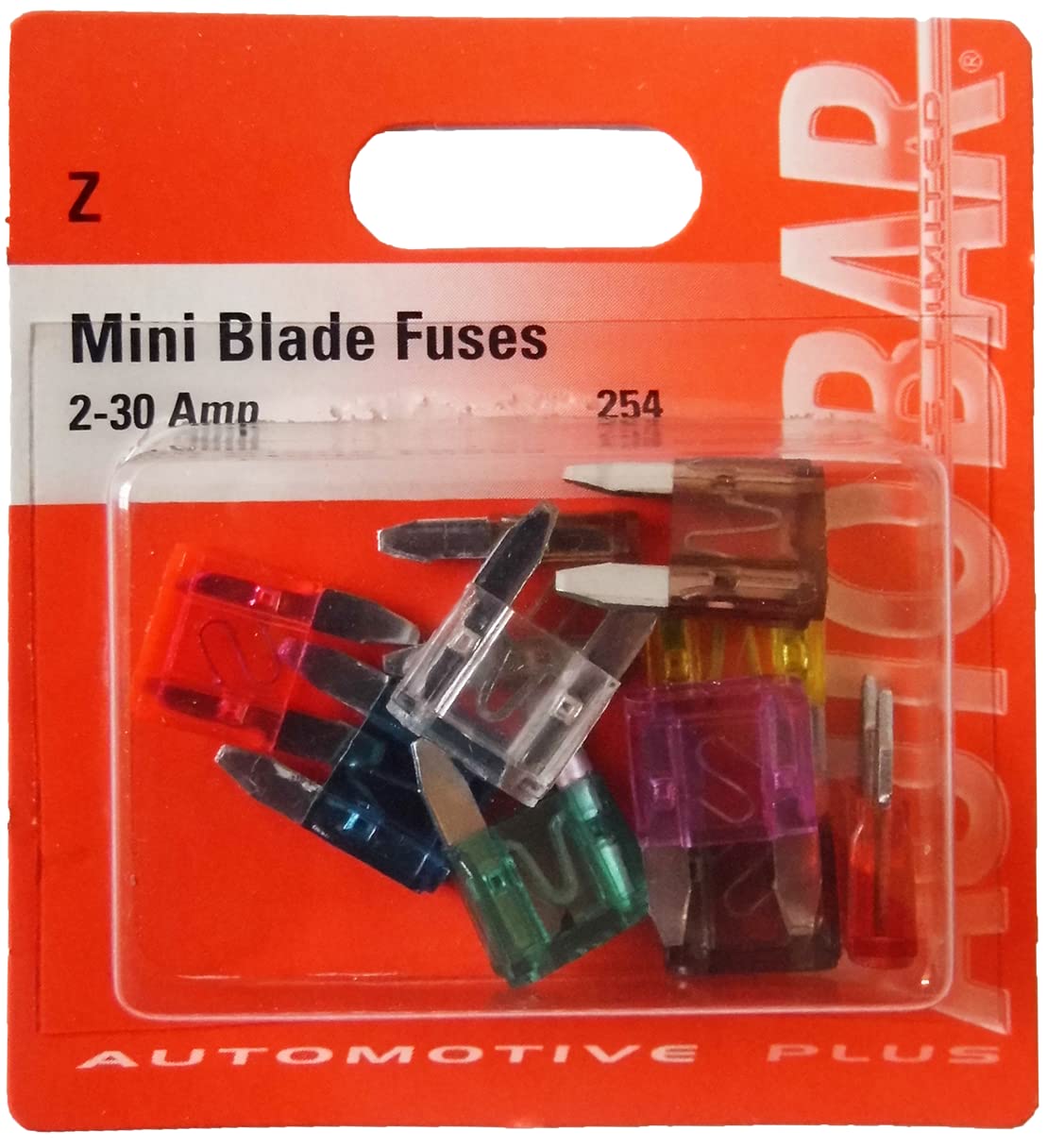 Autobar 254 Assorted Pack of 10 Mini Blade Fuses 2 to 30 Amps Electrical Part Replacement