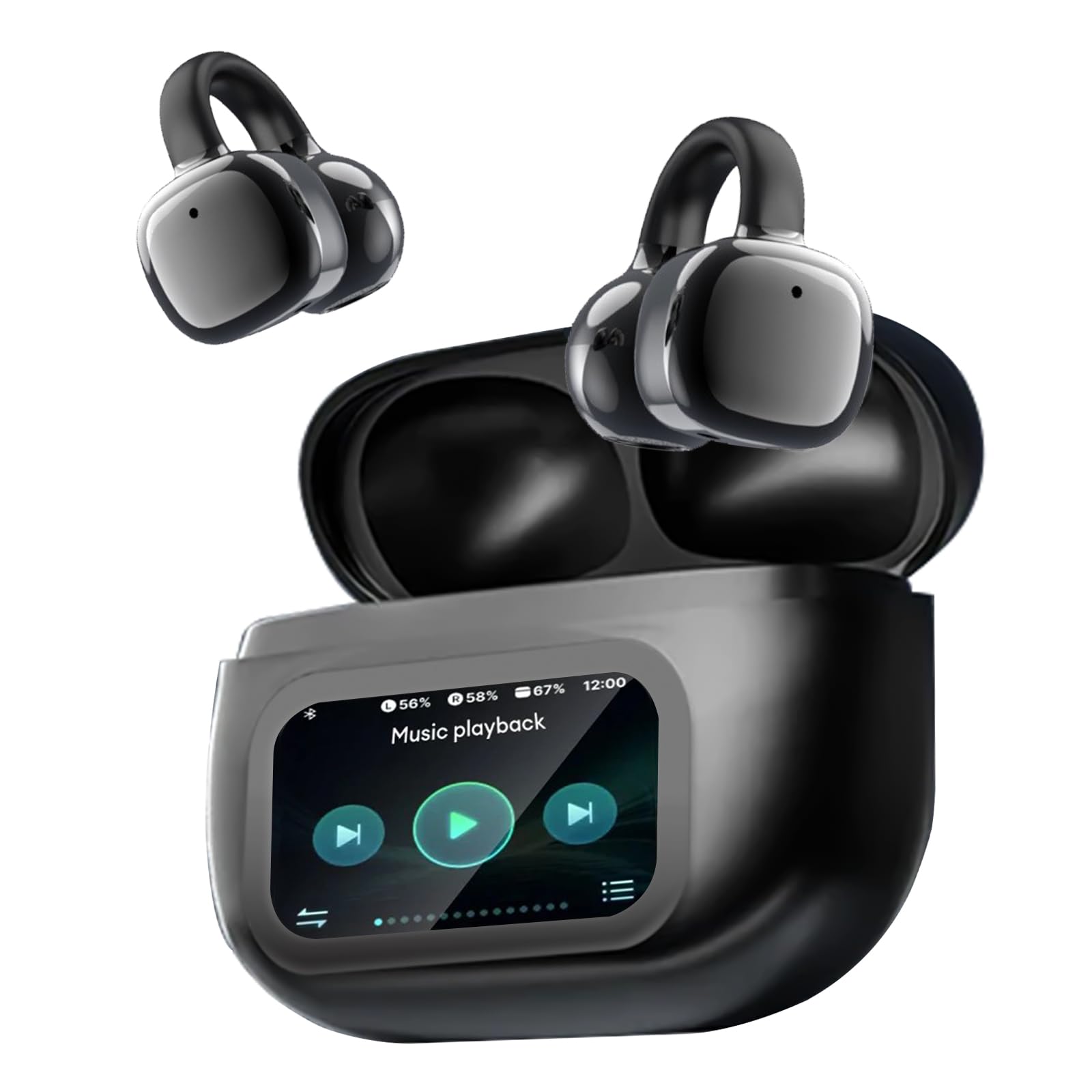 Alutoria Cuffie Auricolari Aperte, Touchscreen Intelligente Auricolare Con Clip, Cuffia Traduzione, 3.7g Ultraleggero Comfort, 65 ore di Riproduzione, Auricolari Open Ear Bluetooth 5.4, NERO