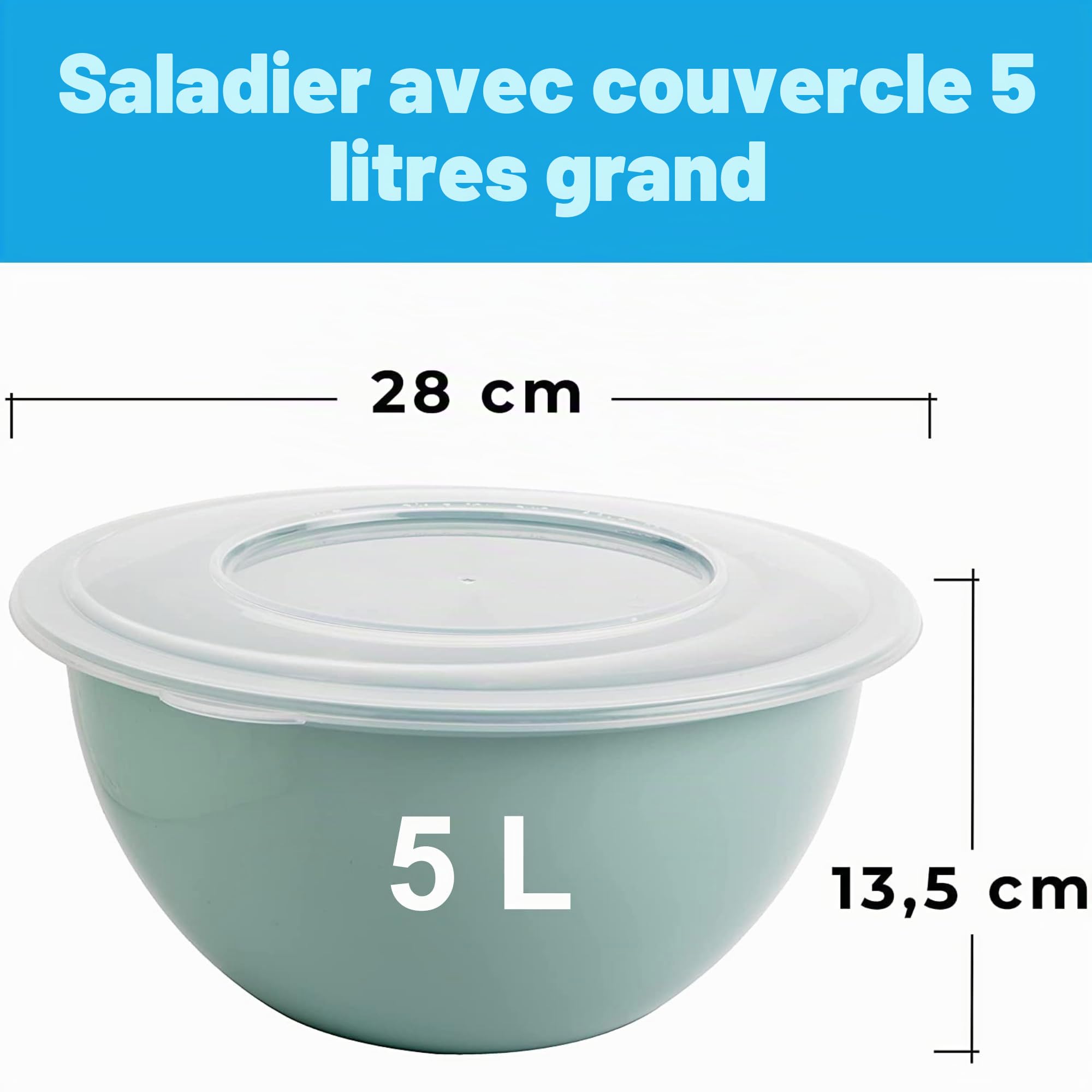 2friends SUSTANIA Green Lot de 3 saladiers polyvalents, avec couvercle de 5 l, en polypropylène sans BPA, couleur tendance : vert, 28 cm, fabrication européenne