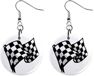 New Checkered Race Racing Flag Design Dangle Button Earrings Jewelry 1