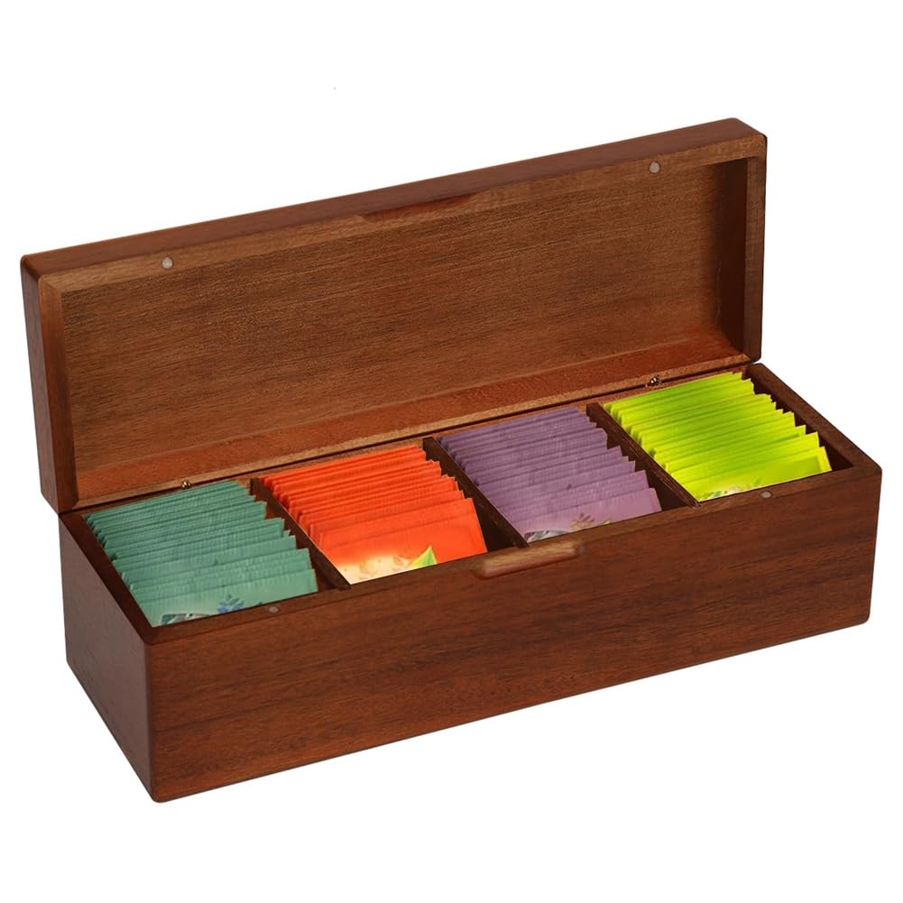 UDSKNV[KSL Wood Organizer for Tea Bag Storage Box,4-Compartments- Ideal for Storing for Tea Leaves and More
