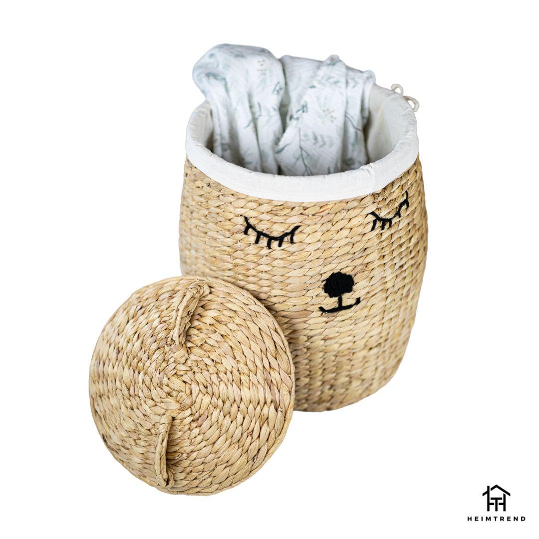 Aufbewahrungskorb/Spielzeugkorb/Wäschekorb geflochten [mit Deckel] - groß rund natur beige - Wasserhyazinthe Rattan - Wohnzimmer Kinderzimmer Schlafzimmer - Bär - Jetzt wählen