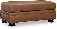 Signature Design by Ashley Carianna Brown Leather Ottoman with Turn Legs - Firm Cushion Traditional Rectangular Footrest