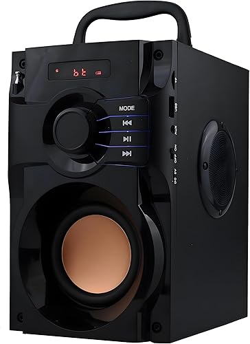 Altavoz Bluetooth, altavoz inalámbrico portátil con subwoofer graves pesados, radio FM con LED, control remoto, soporte para teléfono, reproductor