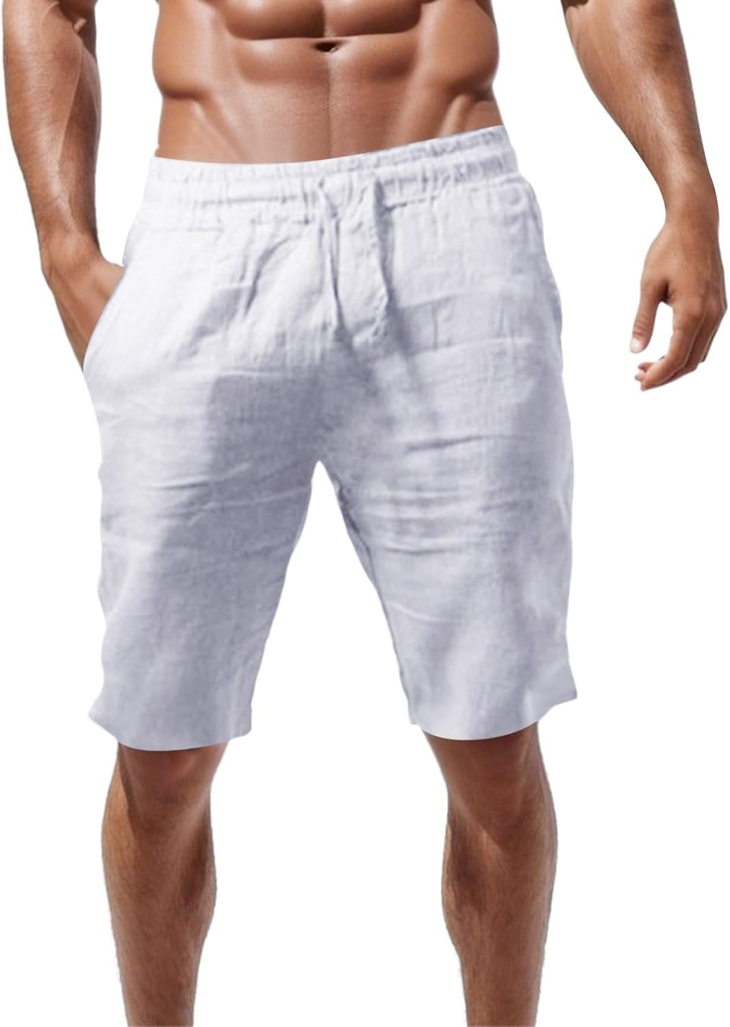 Generisch Men's Casual Shorts with Elastic Waistband, Side Pockets for Holiday, Leisure, Beach, Breathable, Lightweight Cotton Mix Trousers for Active Days