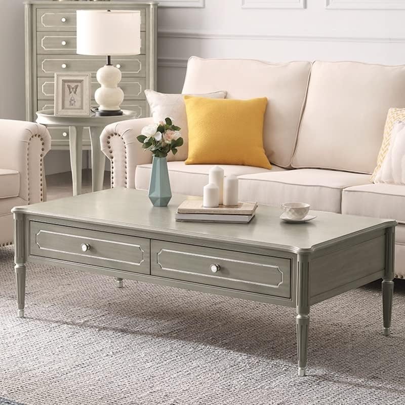 Miniatura 2 de BNNP Mesa de té para sala de estar mesa de centro rectangular moderna con 2 cajones mesa central creativa para sala de estar mesa de café recortada