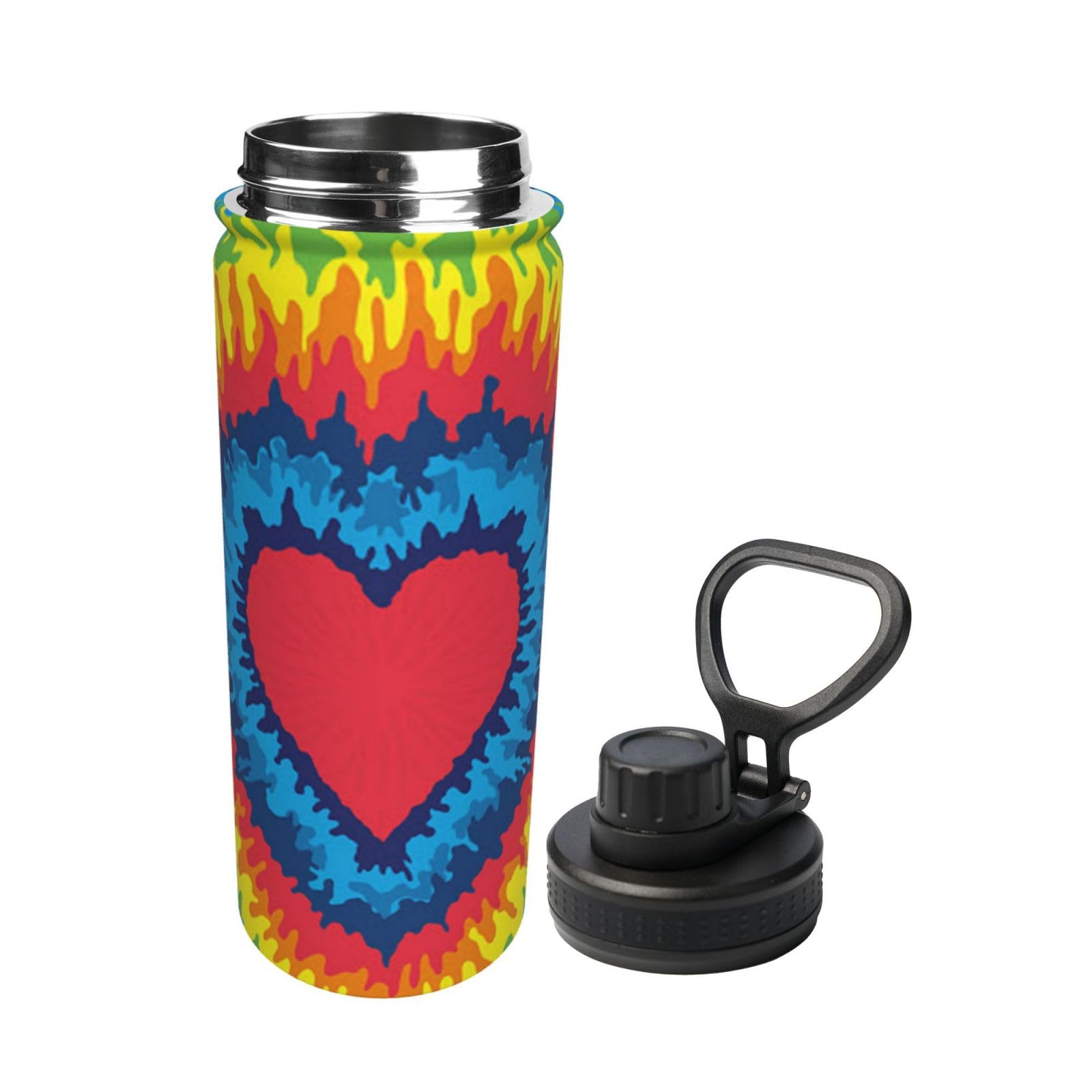 Herz Regenbogen Tie-Dyed Print Wasserflasche Edelstahl Isolierte Flaschen 18oz Sport Wasserflaschen für Männer Frauen