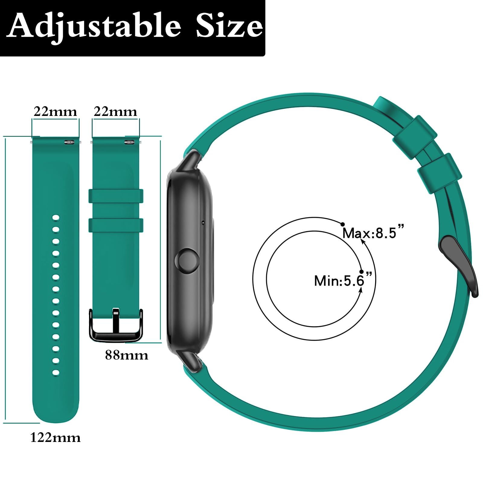 SUGARJAR Strap For Nerunsa P66D,22mm Silicone Band for Donerton T50S,T50H,Popglory P66,ENOMIR IDW19/LW51/LW11,TOOBUR IDW13/IDW16/IDW19/BW01,uaue T50S,Narcid P95/P66,TUYOMA LW36,WeurGhy Y6 - Image 4