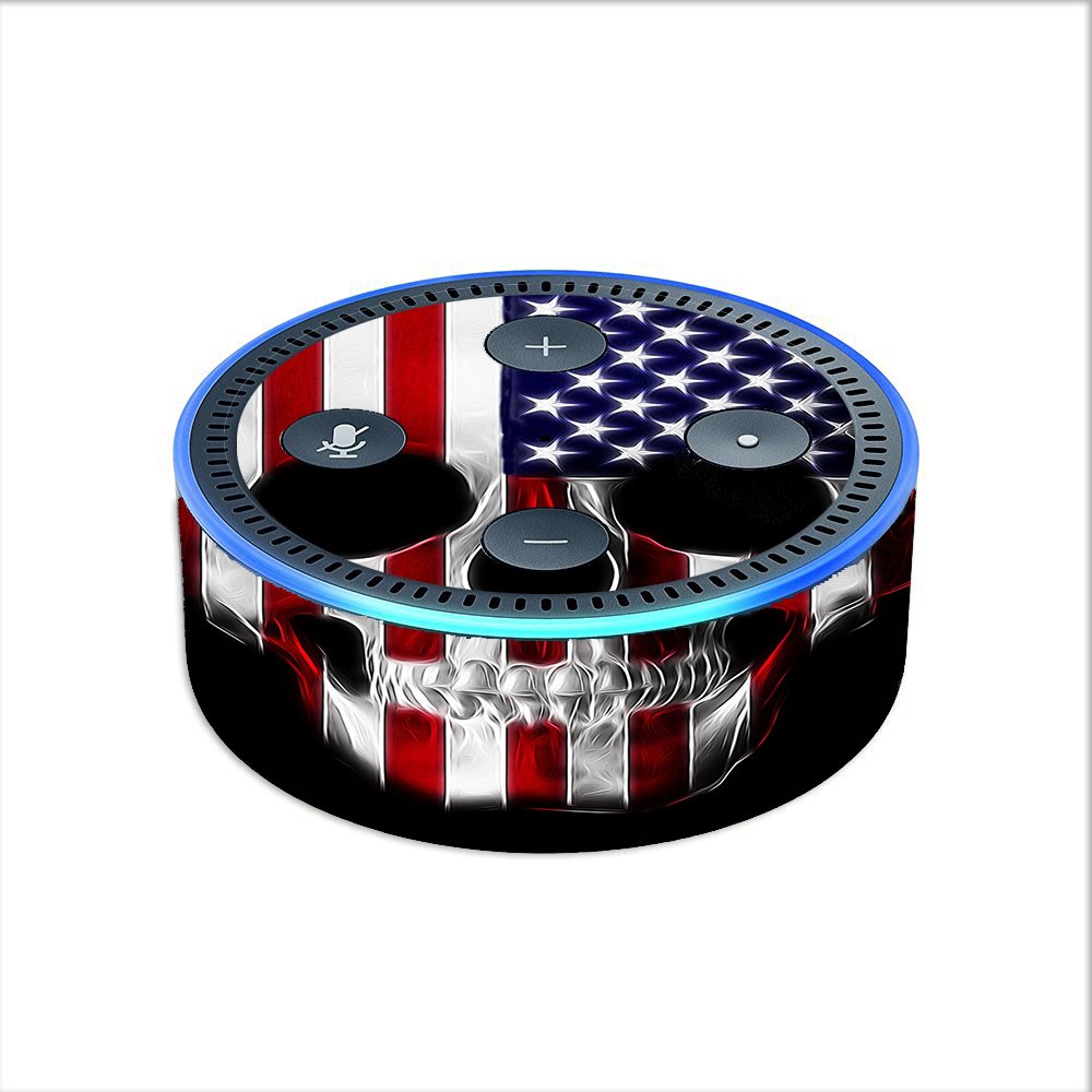 Skin Decal Vinyl Wrap for Amazon Echo Dot 2 (2nd Generation) / American Skull Flag in Skull