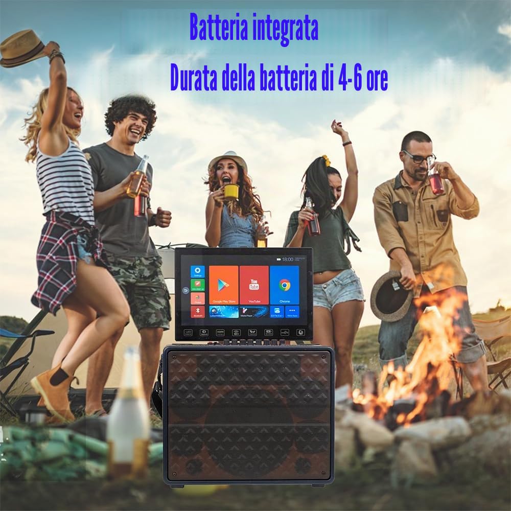 Professional karaoke, portable speaker 14.4-inch touch screen, used for home and outdoor singing, dancing, parties, watching movies, supporting Bluetooth/TF/USB/AUX/TWS/wifi/connection to TV