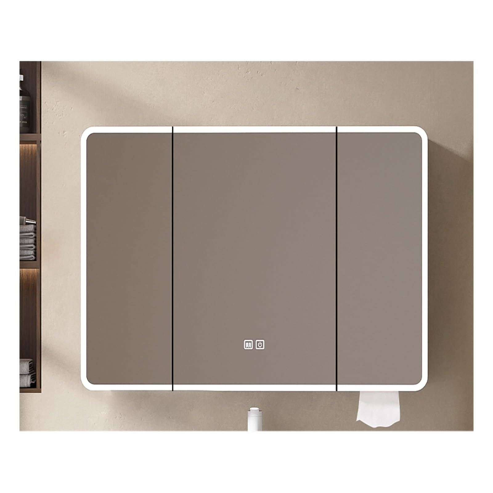 VFDVSWZSA bathroom mirror cabinet, With LED Lights，One-Button Defogger, High-Definition Mirror, Wide Application(90cm/35.4in)