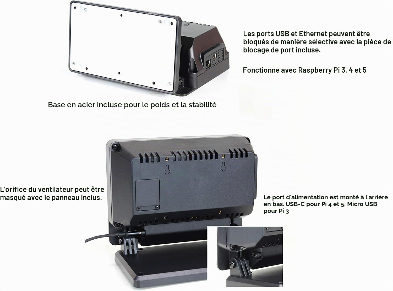 SmartiPi Touch Pro Coque pour écran Tactile Officiel Raspberry Pi 7" avec Ventilateur de Refroidissement