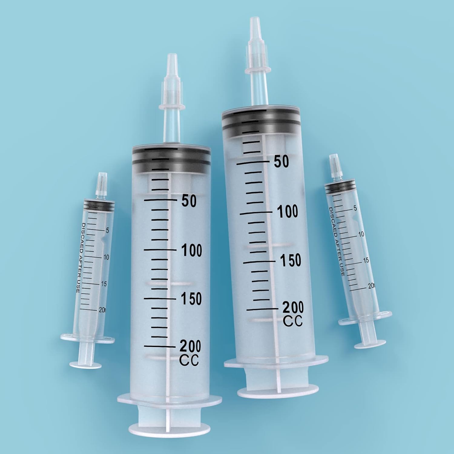 3Pack 200ML Large Syringe and 2Pack 20ML Plastic Syringes with Tip Adapter&Soft Tube, Sterile Individually Wrap Measurement and Dispensing Syringe Tools for Science Labs,Feeding Pets(200ml, 3) : Industrial & Scientific