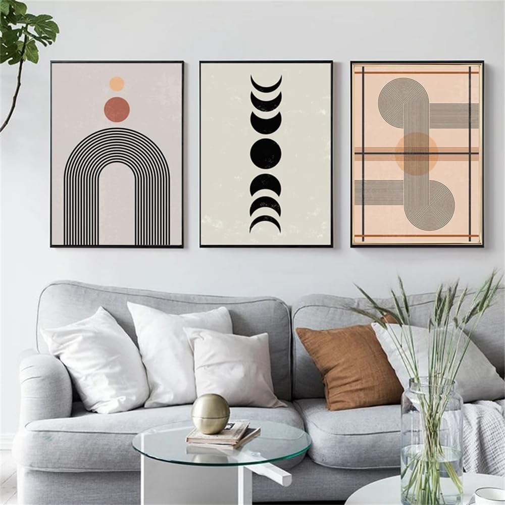 WUHBCZ Canvas Paints-Abstract Landscape Sun and Moon Scene Boho Canvas Prints Painting Wall Art Pictures Posters for Living Room Kitchen Office Home Decor-60 * 80cm/3PCS (No Frame)