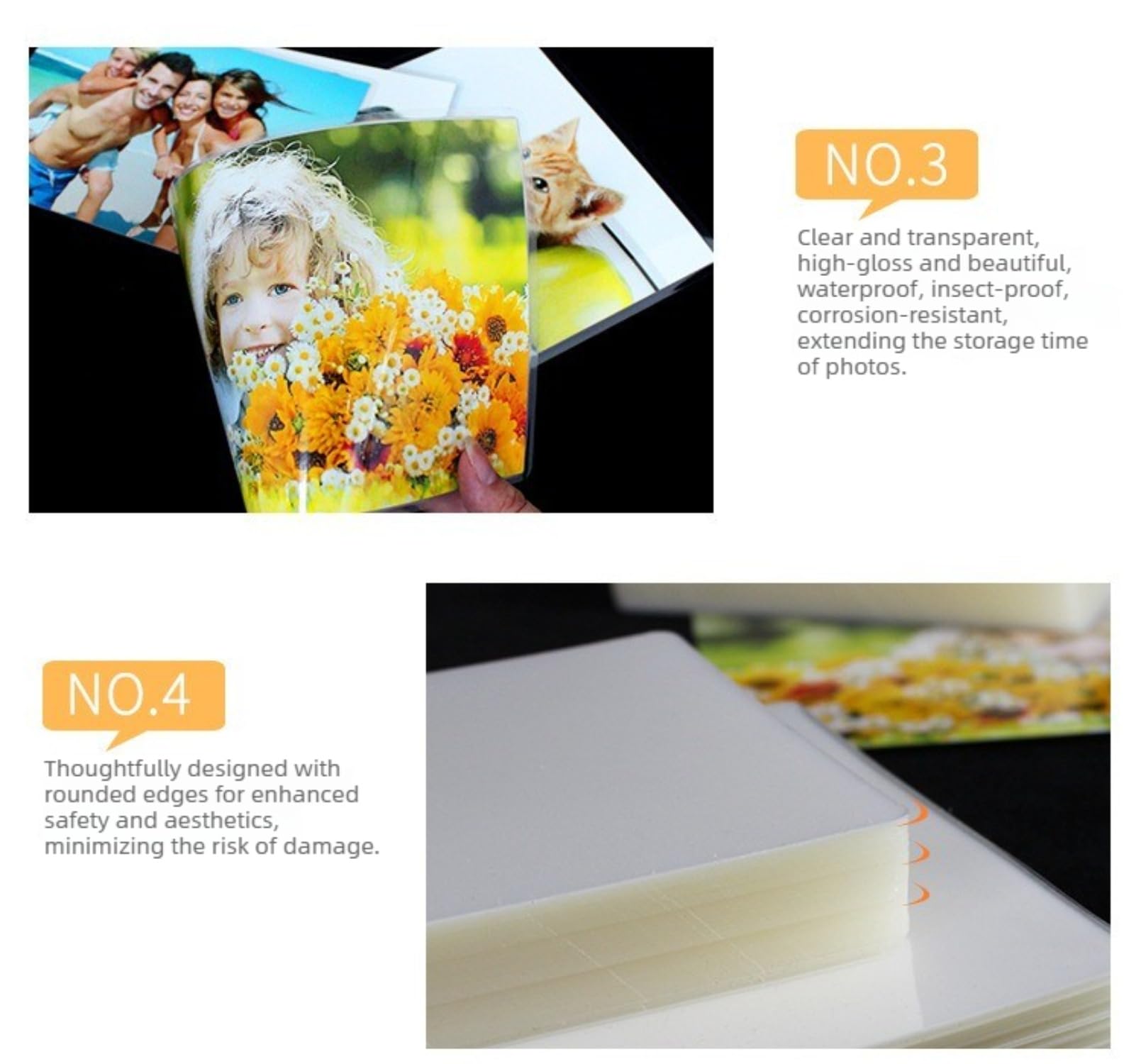 Laminierfolie, klares PET mit EVA-Kleber, hochglänzend und wasserdicht, zum Schutz von Fotos, Dokumenten, Speisekarten, abgerundeten Ecken, 100 Stück/Packung (transparent, 80 mic, A4-22 x 30,7 cm)