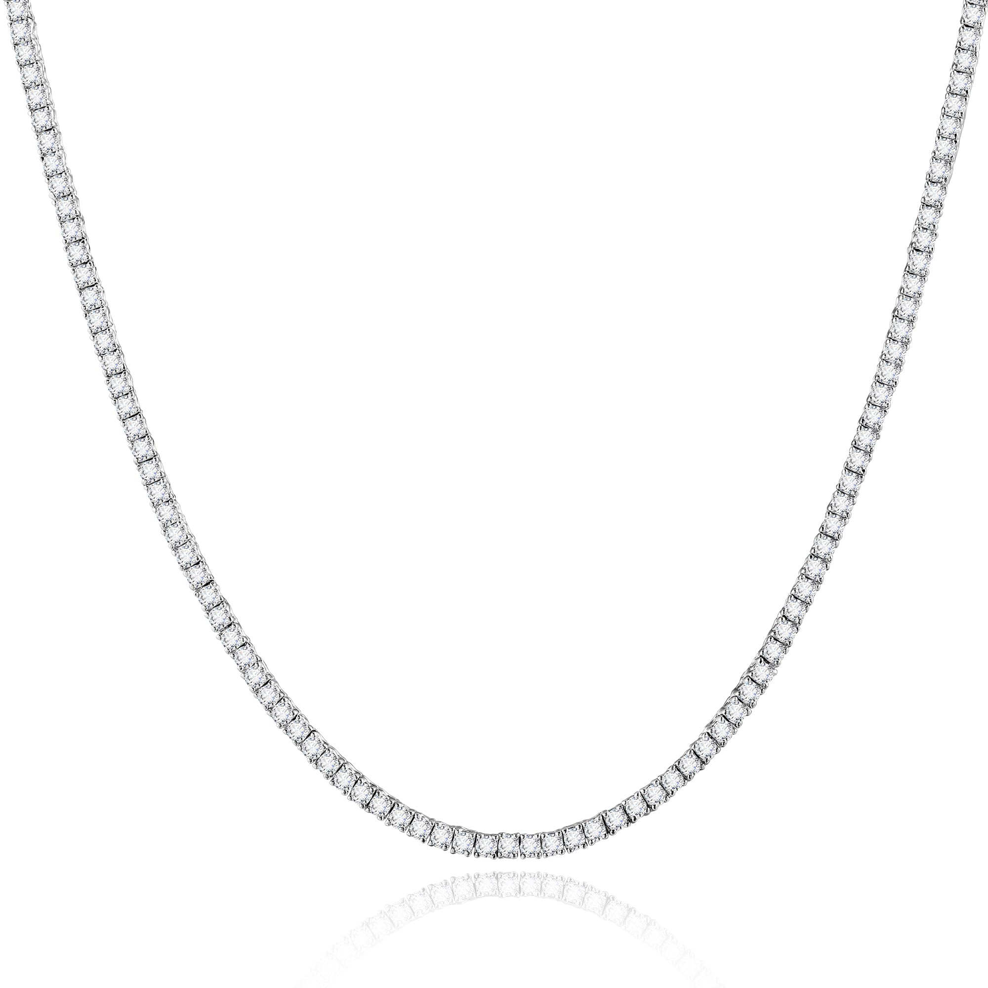 Tennis Necklace for Women Men 18K White Gold Plated 5A 2.0mm Round Cubic Zirconia Cut Faux Diamond Chain | Iced out tennis chain for men 4 Prong