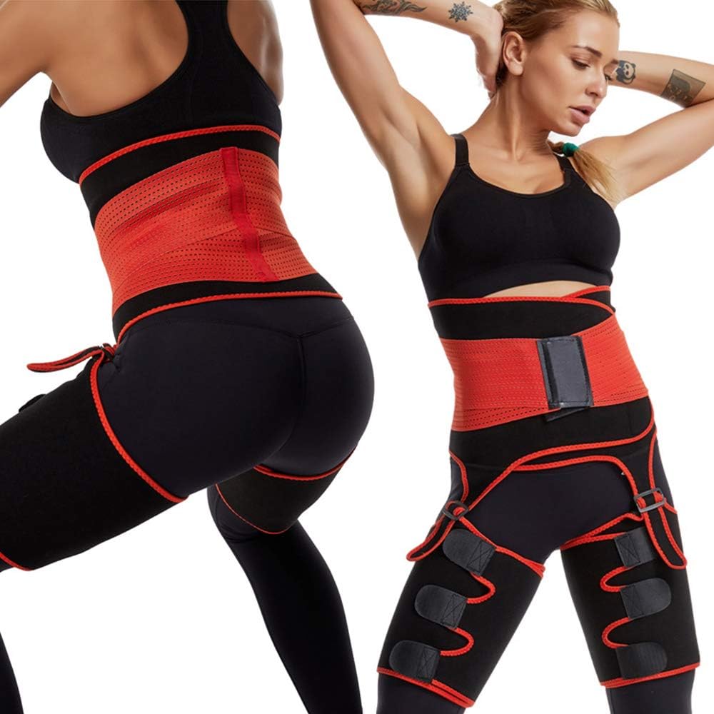 Feltom Waist Trainer for Women, Shaping Thigh Shaper Waist, Workout Fitness Thigh Trimmer Waist Butt Lifter Shaping Training Ultra Light Thigh Support Adjustable Shapewear (Red, L/XL)