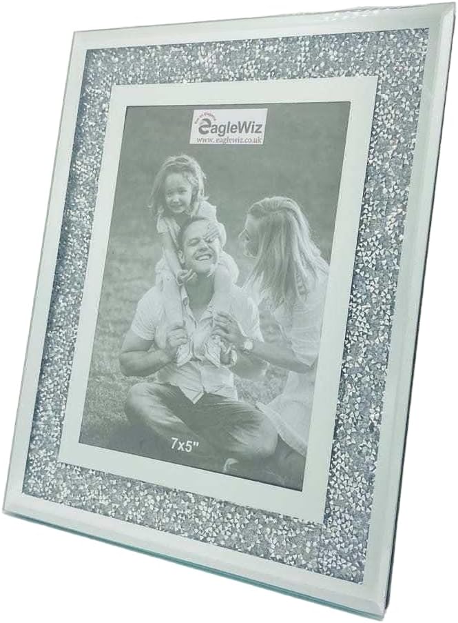 EagleWiz Crushed Jewel Mirror Glass Photo Frame Elegant Silver