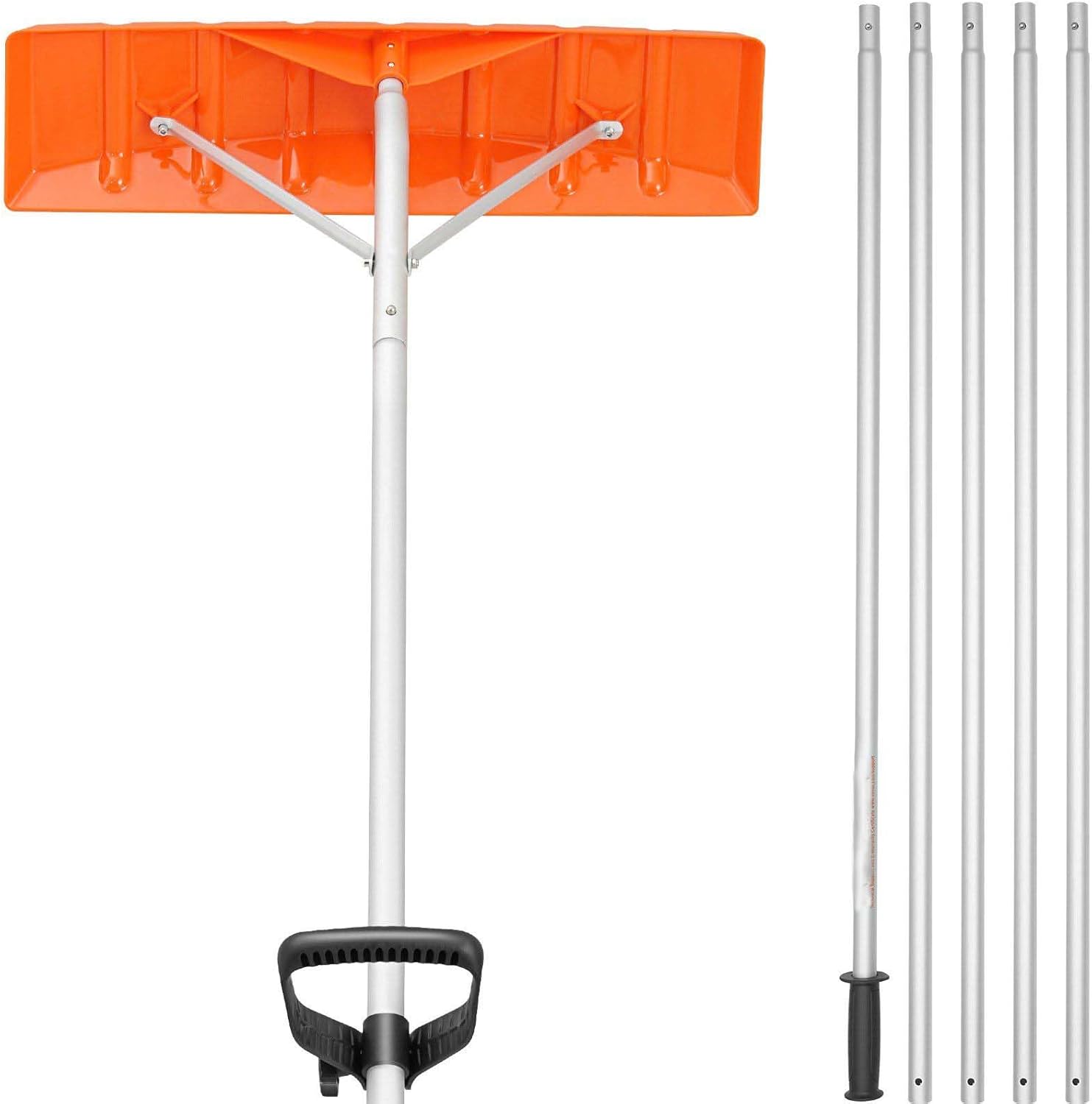 Snow Roof Rake 21ft Reach, 25" Plastic Blade Snow Removal Tool, Adjustable Aluminum Handle, Roof Snow Shovel with Grip, for House, Car, Wet Leaves