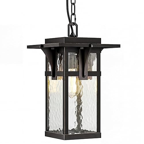Outdoor Pendant Light,Black Gold Aluminum Outdoor Chandelier, Metal Exterior Hanging
