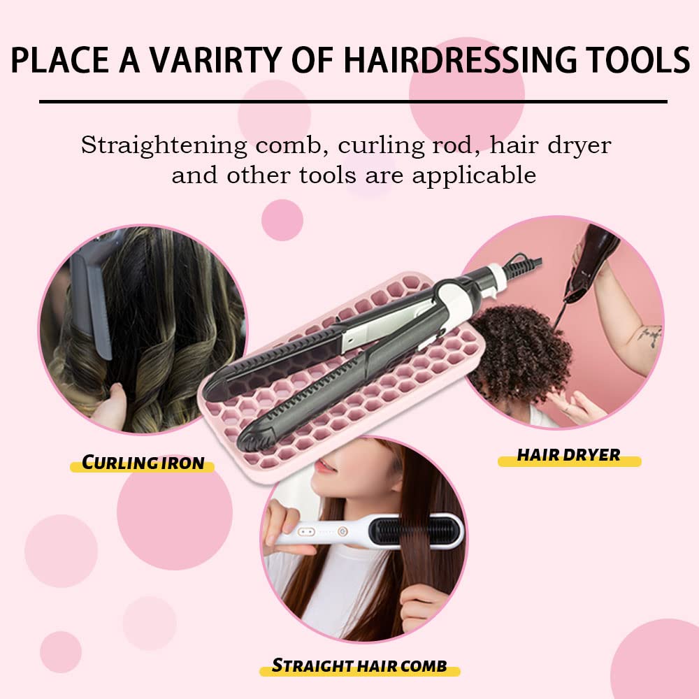 Kleines Silikonpad für Lockenstab Dickere Hitzebeständige Silikonmatte für Haarwerkzeuge, Tragbares Haarstyling-Werkzeug Resthalter für Glätteisen, Haartrockner, Flacheisen (Rosa)