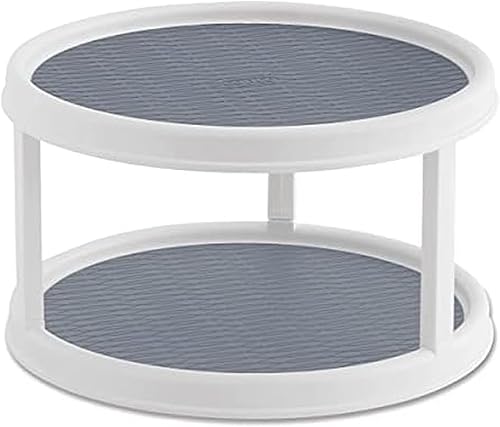 Copco - Mesa giratoria antideslizante de 2 niveles Lazy Susan para despensa, 12 pulgadas, color blanco y gris Oxford