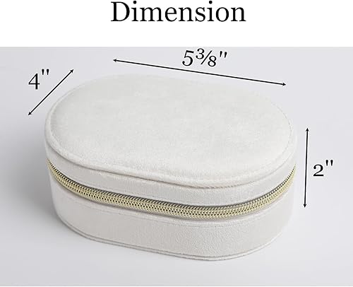 Miniatura 3 de Changsuo Joyero de terciopelo de felpa para viajes, pequeño joyero para mujeres, organizador de viaje de joyería (marfil)