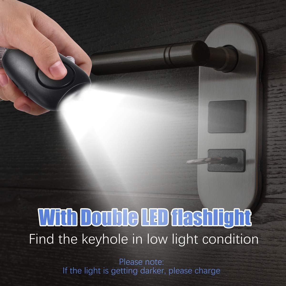 Lot de 3 alarmes personnelles rechargeables d'urgence 130 dB avec 2 lumières LED, pour femmes, hommes, enfants, personnes âgées - Noir