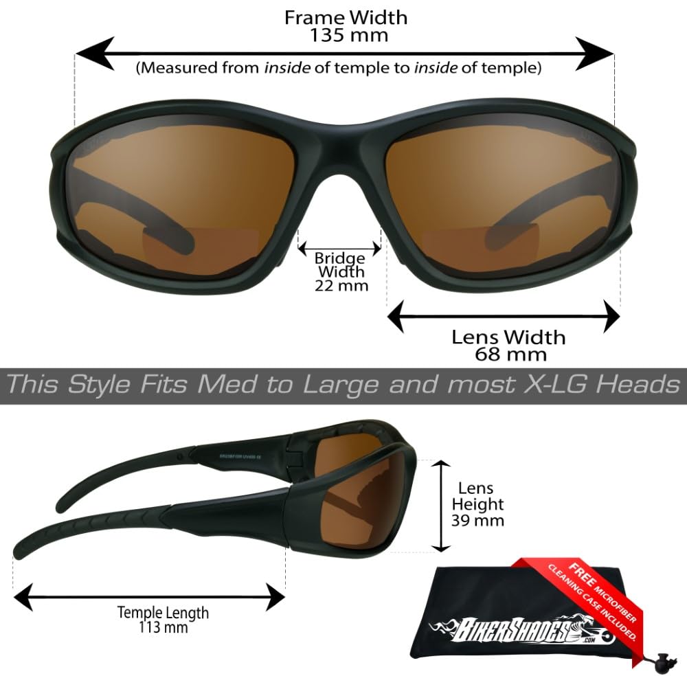 Bikershades Motorcycle Bifocal Sunglass +250 Blue Light Blocking HD ANSI Z87.1 Safety Lenses