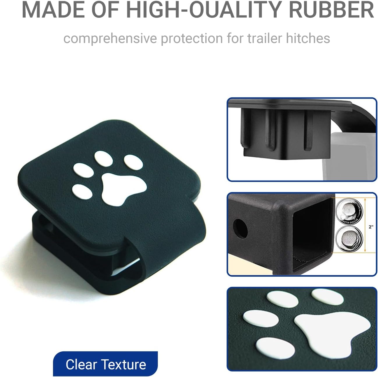 2 Inch Trailer Hitch Cover Dog Paw Rubber Plug, Protects Tow Hitch Square Mouth Receiver, Easy to Install Fits Most Vehicles SUV RV Pickup ATV(Buckle Type Design)