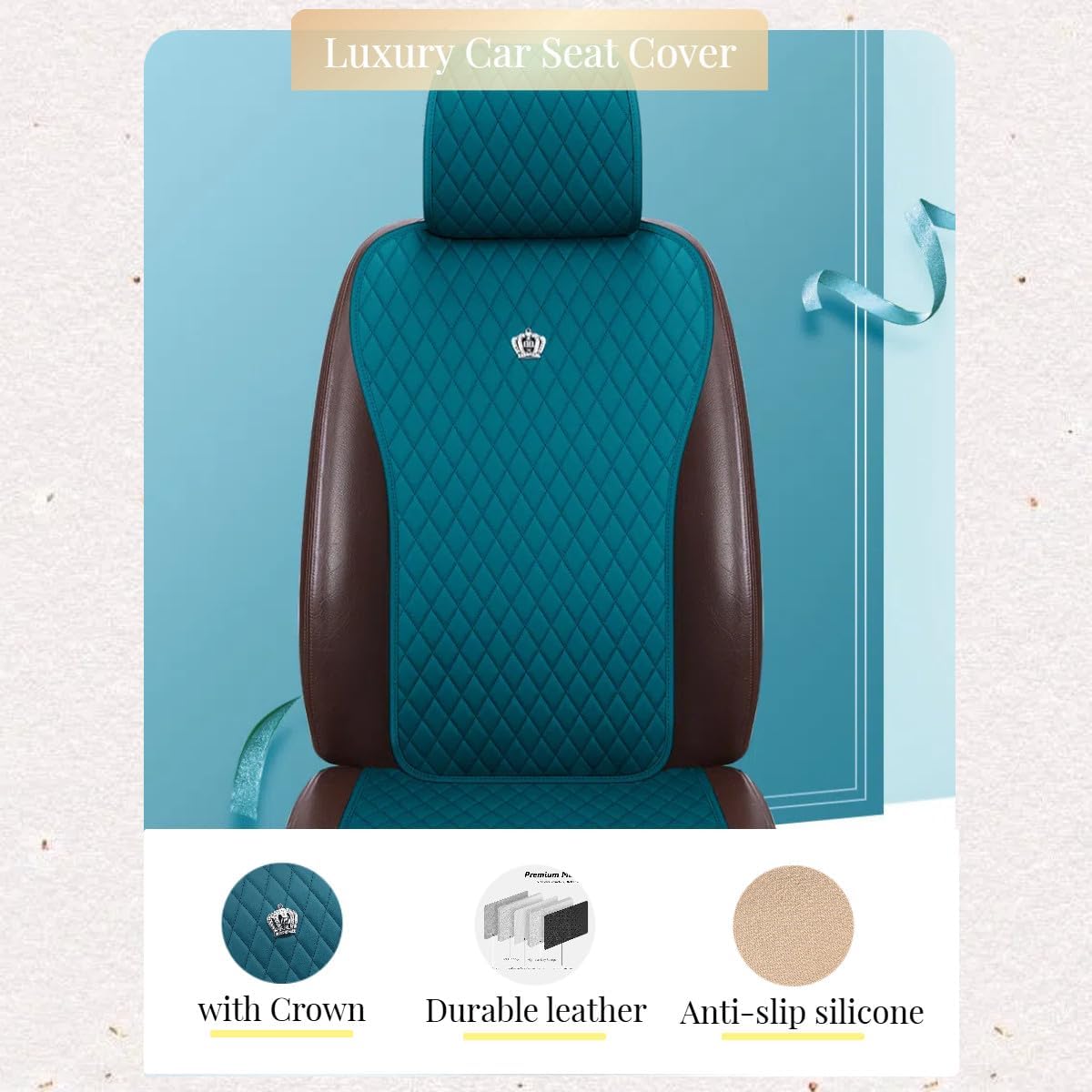 Red Rain Leather Seat Cover Universal Seat Covers with Crown Car Seat Protector Fit Car/Auto/Truck/SUV Peacock Blue 2/3 Covered (Peacock Blue)