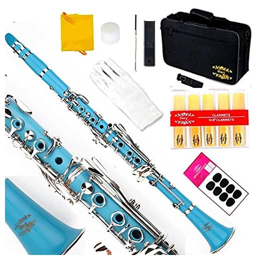Glory B Flat Clarinet with Second Barrel, 11reeds,8 Pads cushions,case,carekit and more~ Light blue