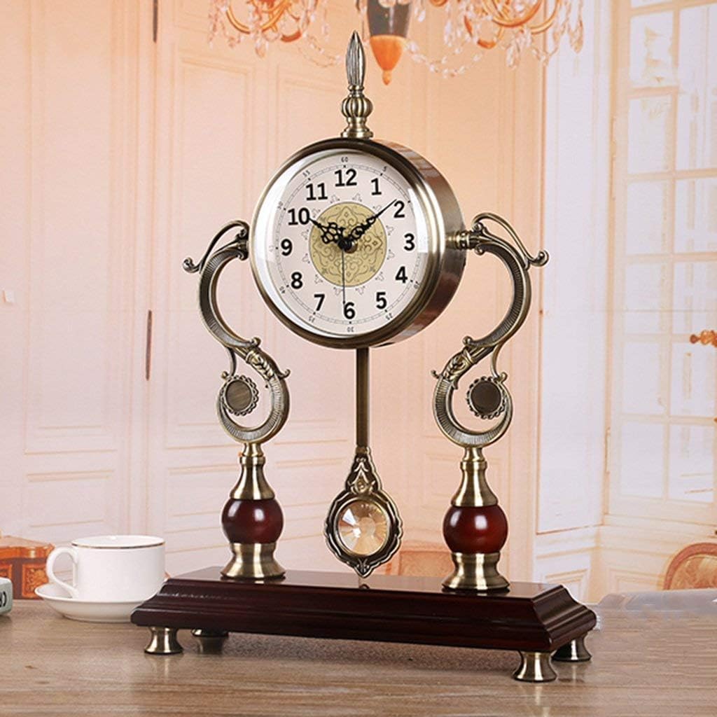 Desk Clock Family Clocks Mantel Clocks of Living Room Bedroom Metal European Style Mute Sweeping Movement Clock Decoration Suitable Compatible with Living Room Bedroom of,