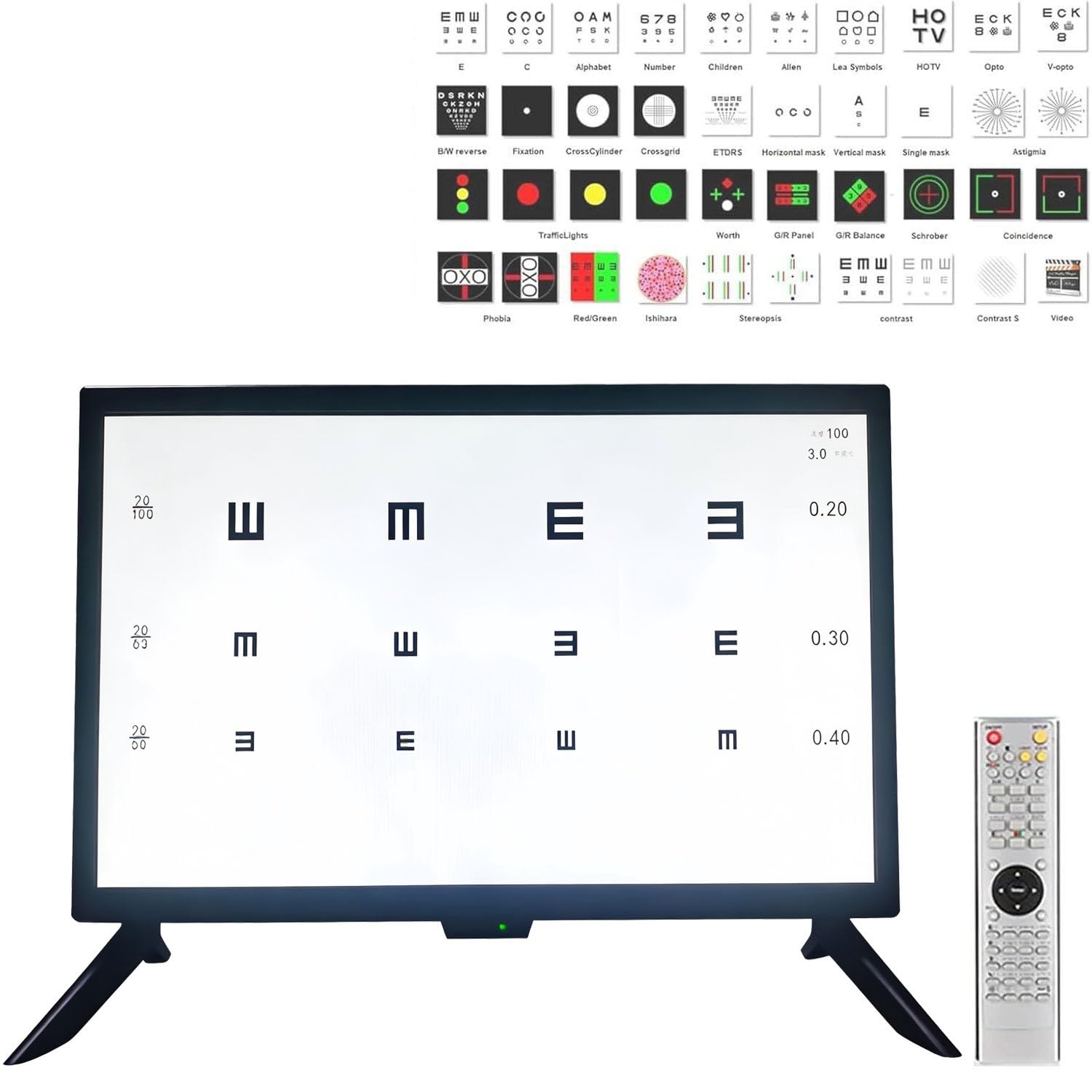 Medidor De Visión óptico Digital Con Pantalla Lcd Y Control Remoto: Tabla De Agudeza Visual Digital Con Múltiples Objetivos Visuales Y Métodos De Visualización, Uso Profesional En Optometría(23in)